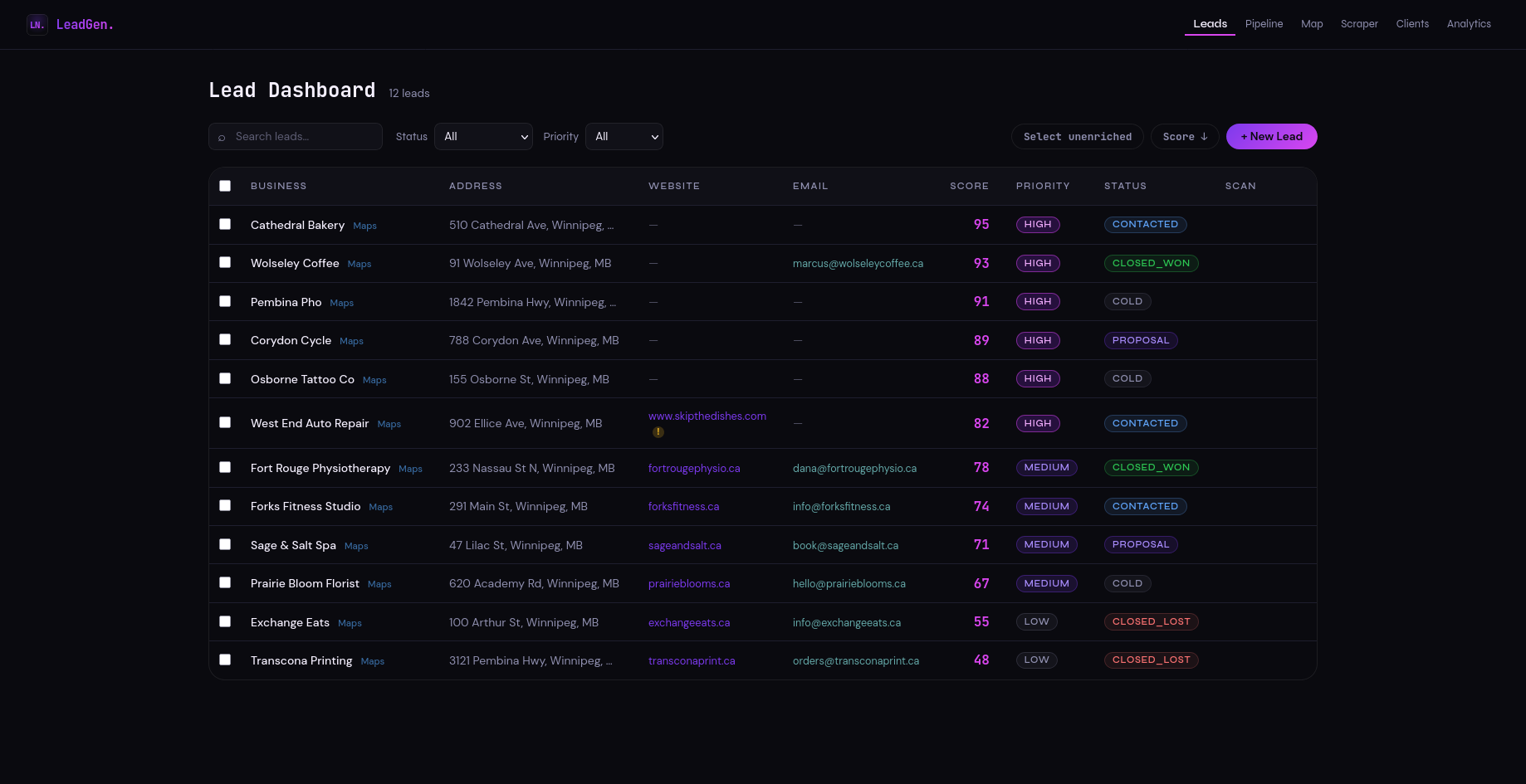 Lead Gen CRM screenshot